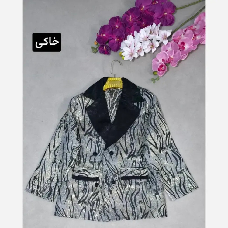 کت تک مریلا جنس ژاکارد مجلسی رنگ طلایی نقره ای خاکی فری سایز تا 46