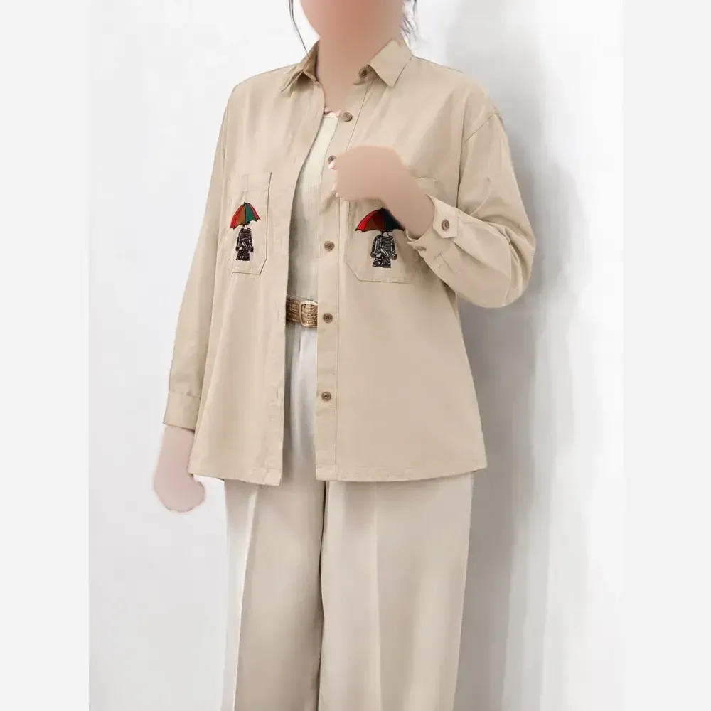 مانتو کتان پاییزه زنانه گلدوزی شده گرم بالا قد 79 رنگ بندی متنوع سایز L XL