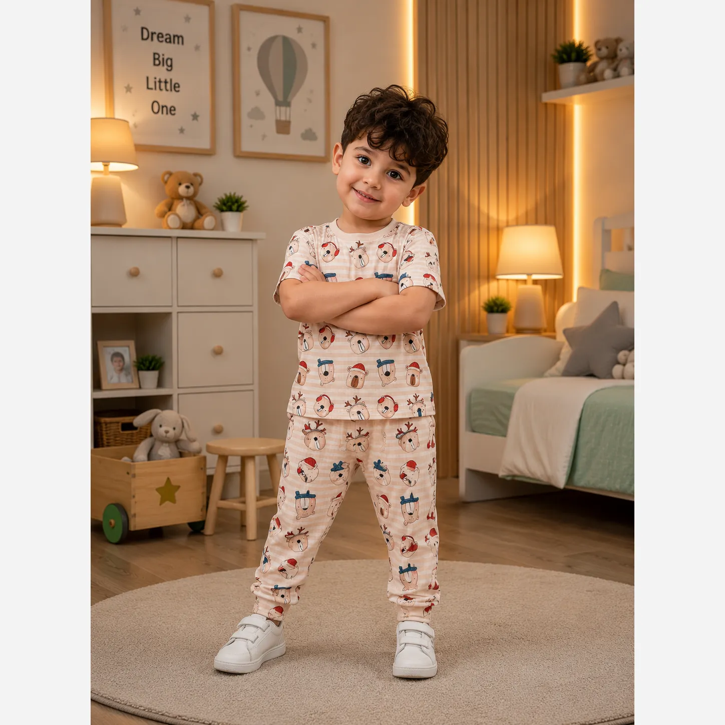 ست تیشرت شلوار پسرانه نخی ریلی نرم و لطیف مناسب 1 تا 9 سال سایزبندی 35 تا 55