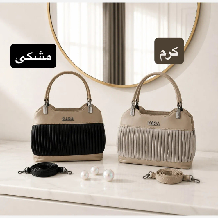 کیف زنانه مجلسی چرم مصنوعی زیپدار با بند بلند