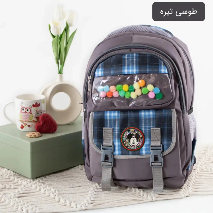کوله پشتی مدرسه و دانشگاه پارچه ای با بند بلند و 6 جیب بیرونی ابعاد 40 در 30 در 15 سانتیمتر