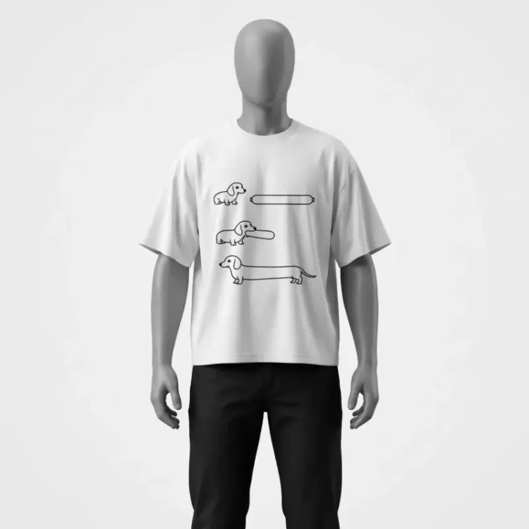 تیشرت سفید طرح هاپو سوسیسی جنس پارچه ماکان