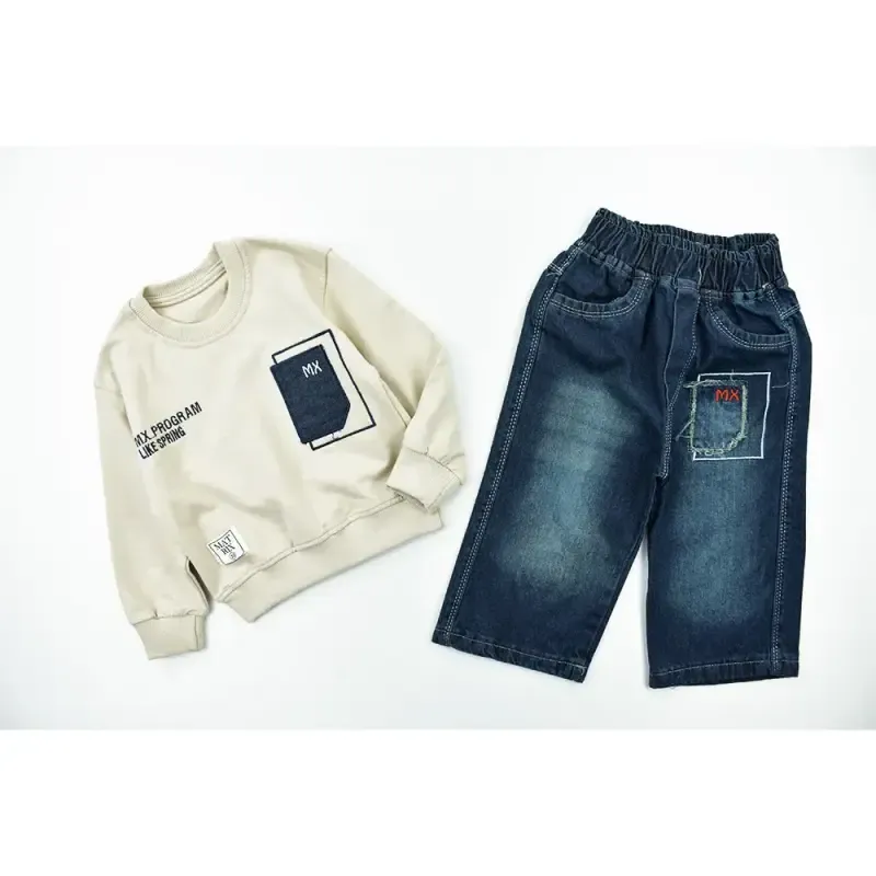 ست بلوز و شلوار جین پسرانه پنبه سوپر